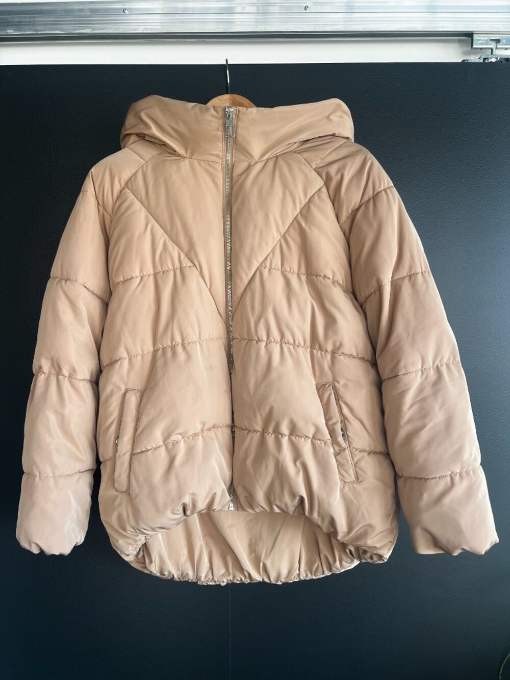 Winter Puffer Jacket Short Oversized Beige S - Picture 2 of 16